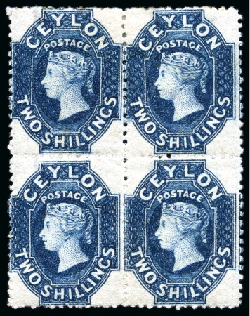 Stamp of Ceylon » 1867-70 Watermark Crown CC (21.5mm high) 1867-70 Wmk CC (smaller) 2s steel-blue mint og block of four