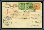 Stamp of Colonies françaises » Réunion 1866 Paire de 5c vert +40c Aigle obl. losange avec