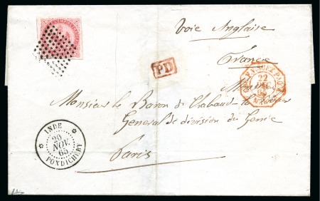 Stamp of Colonies françaises » Inde 1865 80c Aigle obl. losange sur lettre de Pondichéry