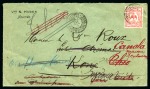 Stamp of Colonies françaises » Nouvelle-Calédonie 1911 10c Cagou obl. Sce Mme Cote-Ouest sur lettre réadressée