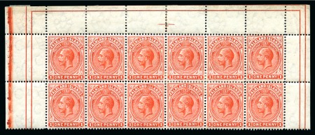 Stamp of Falkland Islands 1912-20 KGV 1d Orange-Vermilion line perf.14 mint og top marginal block of 12