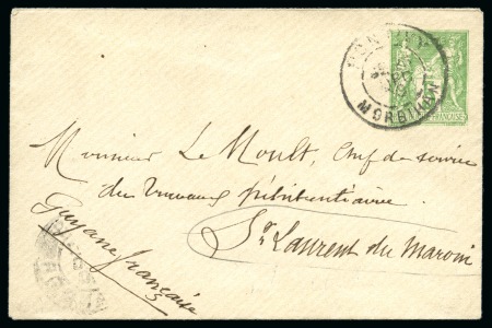 Stamp of France GUYANE : Quatre lettres avec Type SAGE sur page d'exposition