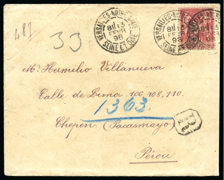 Stamp of France PEROU : Deux lettres recommandées avec Type SAGE sur