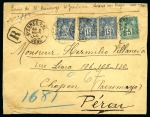 Stamp of France PEROU : Deux lettres recommandées avec Type SAGE sur