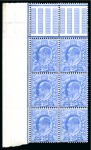 Stamp of Great Britain » King Edward VII » 1911 Harrison & Sons Issues 1911 Harrison perf.14 2 1/2d bright blue in mint nh corner marginal block of six