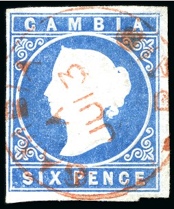 Stamp of Gambia 1869-72 6d Pale Blue, fine to large margins, used