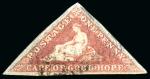 Stamp of South Africa » Cape of Good Hope 1855-63, Small group of 3 Triangulars incl. 1d deep rose-red small part og