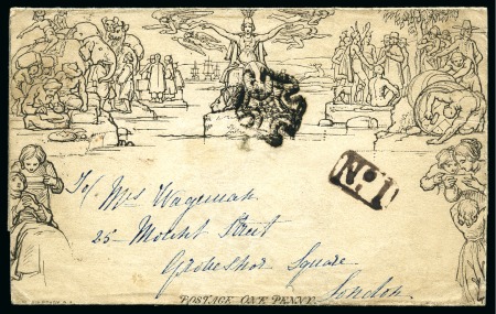 Stamp of Great Britain » 1840 Mulreadys & Caricatures 1841 (Apr 30) 1d Mulready lettersheet, stereo A65, from Dudley (Worcestershire)