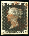 Stamp of Great Britain » 1840 1d Black and 1d Red plates 1a to 11 1840 1d Black group of 9 examples, some large margins, some nice strikes of the MC