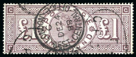 Stamp of Great Britain » 1855-1900 Surface Printed » 1883-84 & 1888 High Values 1888 Wmk Orbs £1 brown-lilac with London West Cetntral Office cds