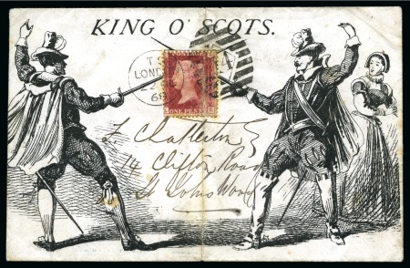 Stamp of Great Britain » Hand Illustrated and Printed Envelopes 1868 (Oct 22) "King O' Scots" printed envelope sent locally in London 