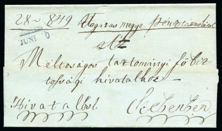 Stamp of Hungary 1849 Folded cover to Szenbenben bearing negative FOGARAS