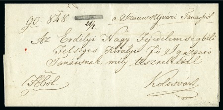 Stamp of Hungary 1849 Folded cover to Kolosvar bearing negative SZAMOS