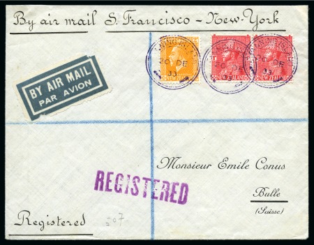 Stamp of Gilbert and Ellice Islands FANNING ISLAND: 1933 (Dec 20) Envelope sent by registered airmail to Switzerland