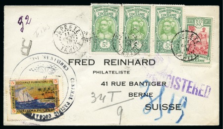 Stamp of Gilbert and Ellice Islands » Christmas Island 1918 (Oct 11) Envelope with Christmas Island "Cocoanut Plantations Ltd Mail Boat Service" local stamp tied by large pictorial cancel