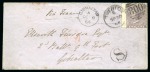 Stamp of Great Britain » 1854-1900 Postal History of the Perforated Line Engraved and Surface Printed Issues 1864 (Sep 30) Envelope to GIBRALTAR with 1862-64 6d left wing marginal tied by Tiverton "800" duplex