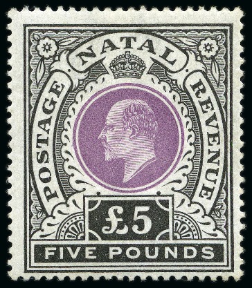 Stamp of South Africa » Natal 1902 £5 Mauve & Black mint lh, very fine and fresh example 