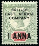 Stamp of Kenya, Uganda and Tanganyika » British East Africa 1890 1/2a on 1d (2), 1a on 2d and 4a on 5d mint set