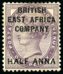 Stamp of Kenya, Uganda and Tanganyika » British East Africa 1890 1/2a on 1d (2), 1a on 2d and 4a on 5d mint set