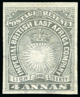 Stamp of Kenya, Uganda and Tanganyika » British East Africa 1890-95 4a Grey imperf. unused, good to large margins, showing part of paper maker's wmk