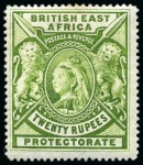 Stamp of Kenya, Uganda and Tanganyika » British East Africa 1897-1903 Issue group incl. 1R to 20R mint og, plus extra 20R and SPECIMEN set to 50R