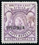 Stamp of Kenya, Uganda and Tanganyika » British East Africa 1897-1903 Issue group incl. 1R to 20R mint og, plus extra 20R and SPECIMEN set to 50R