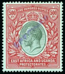 Stamp of Kenya, Uganda and Tanganyika » Kenya, Uganda and Tanganyika 1912-21 Wmk Multi Crown 1c to 500R set with SPECIMEN handstamps in violet