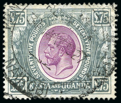 Stamp of Kenya, Uganda and Tanganyika » Kenya, Uganda and Tanganyika 1922-27 £75 Purple & Grey cancelled by large Nairobi Inland Revenue fiscal cancel