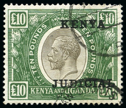 Stamp of Kenya, Uganda and Tanganyika » Kenya, Uganda and Tanganyika 1922-27 £10 Black & Green with "KENYA / JUDICIAL" overprint, cancelled by Nairobi Law Courts cds