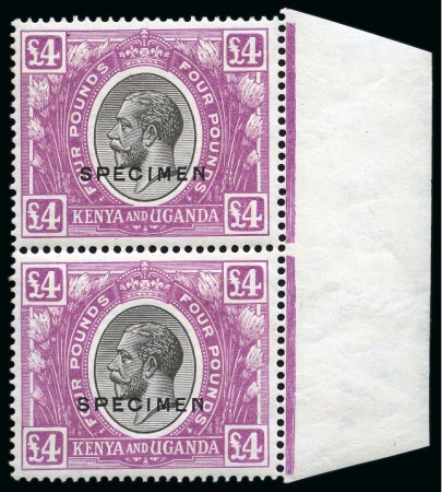Stamp of Kenya, Uganda and Tanganyika » Kenya, Uganda and Tanganyika 1922-27 £4 Black & Magenta with SPECIMEN overprint in mint nh right marginal vertical pair