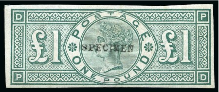 Stamp of Great Britain » 1855-1900 Surface Printed » 1887-1900 Jubilee Issue & 1891 £1 Green 1891 £1 Green PD imperforate with "SPECIMEN" type 9 overprint