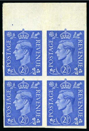 Stamp of Great Britain » King George VI 1941-42 2 1/2d Light Ultramarine imperforate mint nh top marginal block of four
