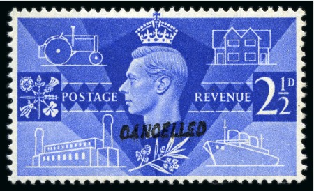 Stamp of Great Britain » King George VI 1946 Victory 2 1/2d and 3d with "CANCELLED" type 28 overprint, mint hr