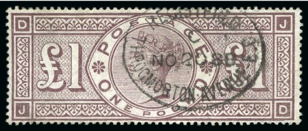 Stamp of Great Britain » 1855-1900 Surface Printed » 1883-84 & 1888 High Values 1888 Wmk Orbs £1 brown-lilac JD with neat Throgmorton Avenue registered oval ds
