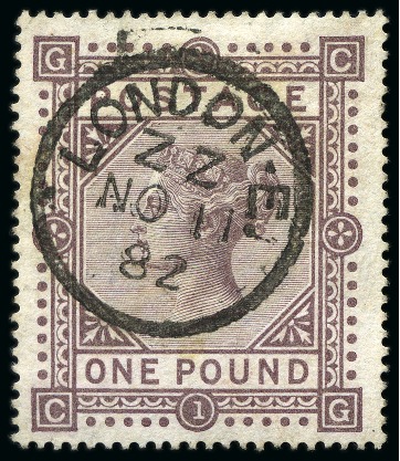 Stamp of Great Britain » 1855-1900 Surface Printed » 1867-83 High Values 1867-83 Wmk MC £1 brown-lilac CG, neat London cds