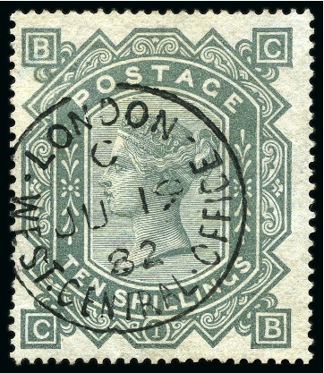 Stamp of Great Britain » 1855-1900 Surface Printed » 1867-83 High Values 1867-83 Wmk MC 10s greenish grey CB, neat London West Central Office cds