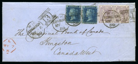 Stamp of Great Britain » 1854-1900 Postal History of the Perforated Line Engraved and Surface Printed Issues 1859 (May 6) Entire from Edinburgh to Canada with 1855-57 wmk Emblems 6d pair and two 1858-76 2d blue pl.7