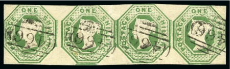 Stamp of Great Britain » 1847-54 Embossed 1847-54 Embossed 1s green strip of four with neat "466" numerals
