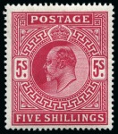 Stamp of Great Britain » King Edward VII » 1902-10 De La Rue Issues 1902-10 De La Rue 2s6d, 5s, 10s and £1 mint og