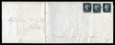 Stamp of Great Britain » 1840 2d Blue (ordered by plate number) 1841 (May 17) Large wrapper from Warwick to Henley-in-Arden with three  1840 2d AH pl.1