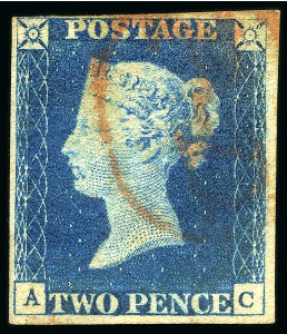 Stamp of Great Britain » 1840 2d Blue (ordered by plate number) 1840 2d Blue pl.2 AC with "PD" oval cancel, very rare