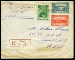Stamp of Persia » Iran Soviet Republic Persia 1945 AZERBAIJAN SOVIET GOVERNMENT: Highly important 1946 (July 7) registered cover to USA franked on both sides with a total of 8 Pictorials