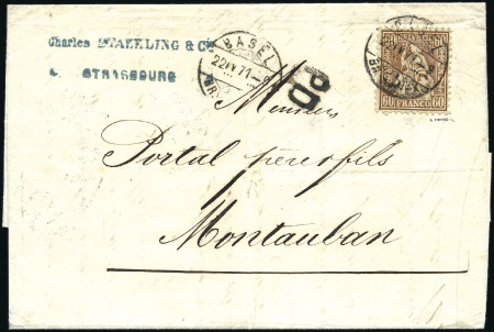 Stamp of Switzerland / Schweiz » Preussisch-Französischer Krieg 1871 (22. Apr.) 60C kupferbronze auf Faltbrief