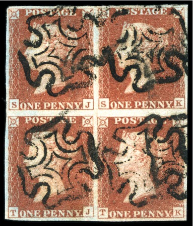 Stamp of Great Britain » 1840 1d Black and 1d Red plates 1a to 11 1840 1d Red Brown pl.9 SJ/TK used block of four