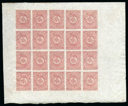 Stamp of Canada » Newfoundland 1862-64 4d Rose-Lake mint og complete sheet of 20 with full margins
