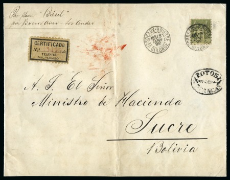 Stamp of France BOLIVIE : Rare lettre sur page d'exposition avec 1F