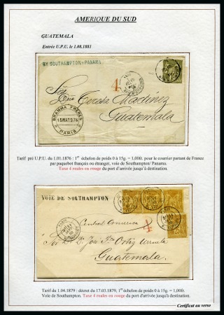 Stamp of France GUATEMALA : Deux lettres avec Type SAGE sur page d'exposition