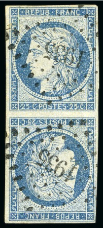 Stamp of France » Type Cérès de 1849-1850 1849 25c bleu en paire TETE-BECHE obl. PC 1935, TB,