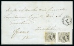 Stamp of Sweden » 1855 Skilling Banco 6sk Grey, two examples tied by STOCKHOLM 27/5 1856