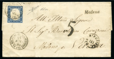 Stamp of Italian States » Sardinia 1855-62 20c Grey-blue tied by DA BOLOGNA AD ALESSANDRIA